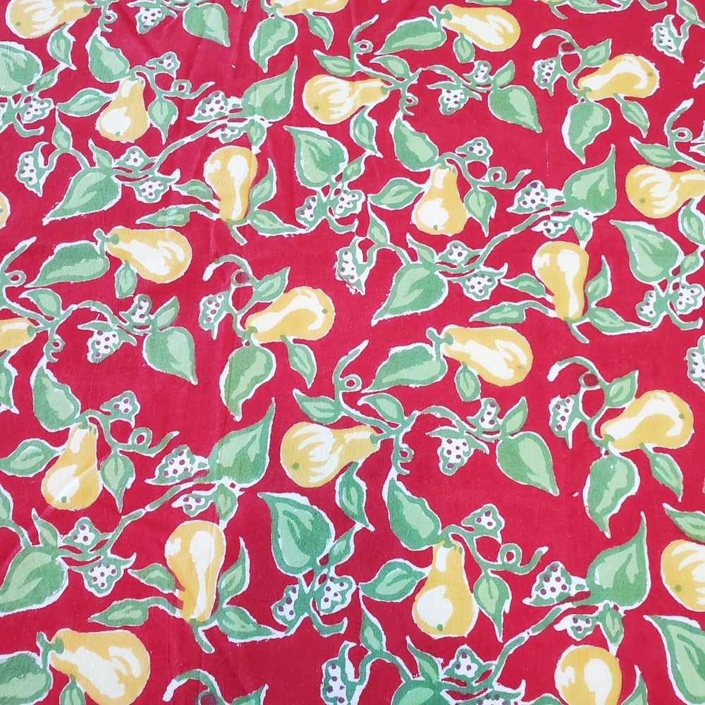 Pomegranate Tablecloth‎ 100% Cotton Red With Yellow Pears 60x90 & Napkin (1)